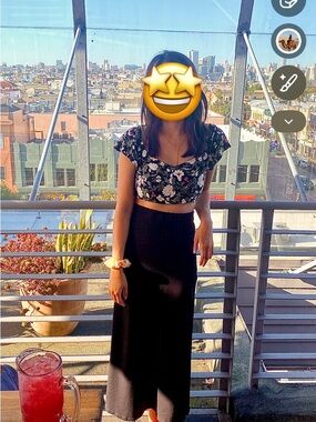 American Eagle Black Floral Cropped Top